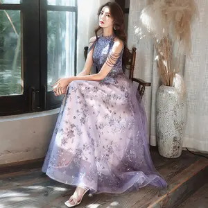 Robe de soirée violette à paillettes pour femmes, Design personnalisé