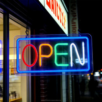Letrero LED de neón con base transparente de acrílico, indicador luminoso de tienda ABIERTA, luz ambiental, personalizable en cualquier tamaño y diseño.
