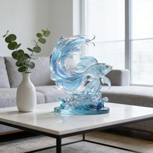 Sculpture en résine transparente personnalisable BZY, décoration d'intérieur, ornement de bureau, cadeau de pendaison de crémaillère, artisanat poisson bleu - Product Image 4