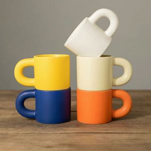 Wholesale Nordic Ins Style Ceramic Coffee <b>Mug</b> Fat Handle Custom Logo Matte Drinking Cup for Gift Cafe Home Use Factory - Product Image 1