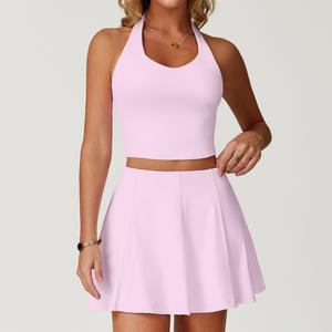 Damen <span class=keywords><strong>2</strong></span>-teiliges Fitness studio Fitness-Set Atmungsaktives Halfter Open Back Crop Top Tennis rock Skorts Yoga-Anzug für Fitness Golf Tennis Sport - Product Image 3