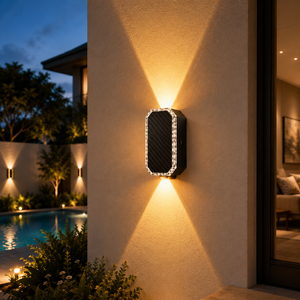 Lámpara Solar Moderna <span class=keywords><strong>de</strong></span> Pared con Iluminación Arriba/Abajo, Aplique LED Impermeable para Jardín, Balcón, Valla, Patio <span class=keywords><strong>Exterior</strong></span> - Product Image 1