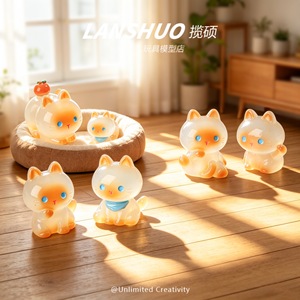 Lanshuo <b>Night</b> <b>Light</b> <b>Cat</b> Figurine Q Version Plastic Resin DIY Jewelry Set Miniature Decor - Product Image 2