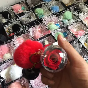 Llaveros de rosas naturales reales en bola de cristal
