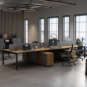 Modular Convertible Wooden Panel Movable Office Workstation <b>Desk</b> for 2-6 Persons with Cubicle Design and Modern Style - Product Image 2