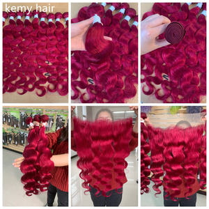 Venta al por mayor de pelo virgen brasileño natural con cutícula alineada, Pelo Rizado Borgoña tejido corporal, mechones de cabello <span class=keywords><strong>humano</strong></span> - Product Image 5