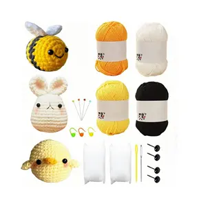 3 sets of DIY easy peasy yarn for crochet beginner kit lovely bee rabbit chick shaped DIY crochet kit for DIY crochet starters