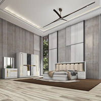 DAVINI Ensemble de chambre à coucher de villa moderne et personnalisé avec miroir, lit, 2 tables de chevet, armoire, commode, table de rangement, mobilier de maison