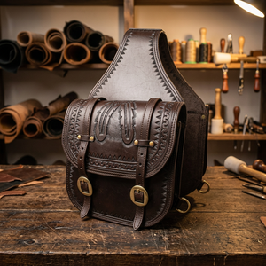 Bolsa de Cuero Genuino para Sillín de Caballo Estilo Western, Uso en Motocicleta, Cuero Repujado a Mano, Herrajes de Acero Inoxidable, Personalizable - Product Image 2