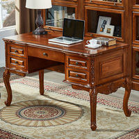 Bureau de sculpture sur bois massif de haute qualité bureau à domicile antique bureau d'ordinateur de 1.3-1.6 mètres avec tiroirs pour salle de réunion d'hôtel