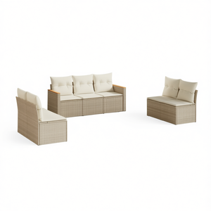 Conjunto de Sofá de Jardín de Ratán Beige con Cojines de Espuma de Alta Densidad, Muebles de Exterior de Diseño Contemporáneo, Resistentes al Agua y a los Rayos UV - Product Image 1