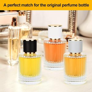Personaliza tus propias botellas de perfume redondas de vidrio de 40 ml con rayas verticales y tapa colorida para la venta - Product Image 2