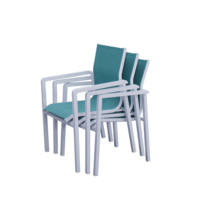 Chaise de salle à manger d'extérieur en aluminium et tissu Teslin, empilable, respirante, pour hôtel, patio, restaurant, jardin, villa, café
