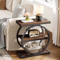 Table d'appoint étroite avec 3 étagères de rangement, table d'appoint en bois avec cadres en métal noir, petite table d'appoint de canapé industrielle