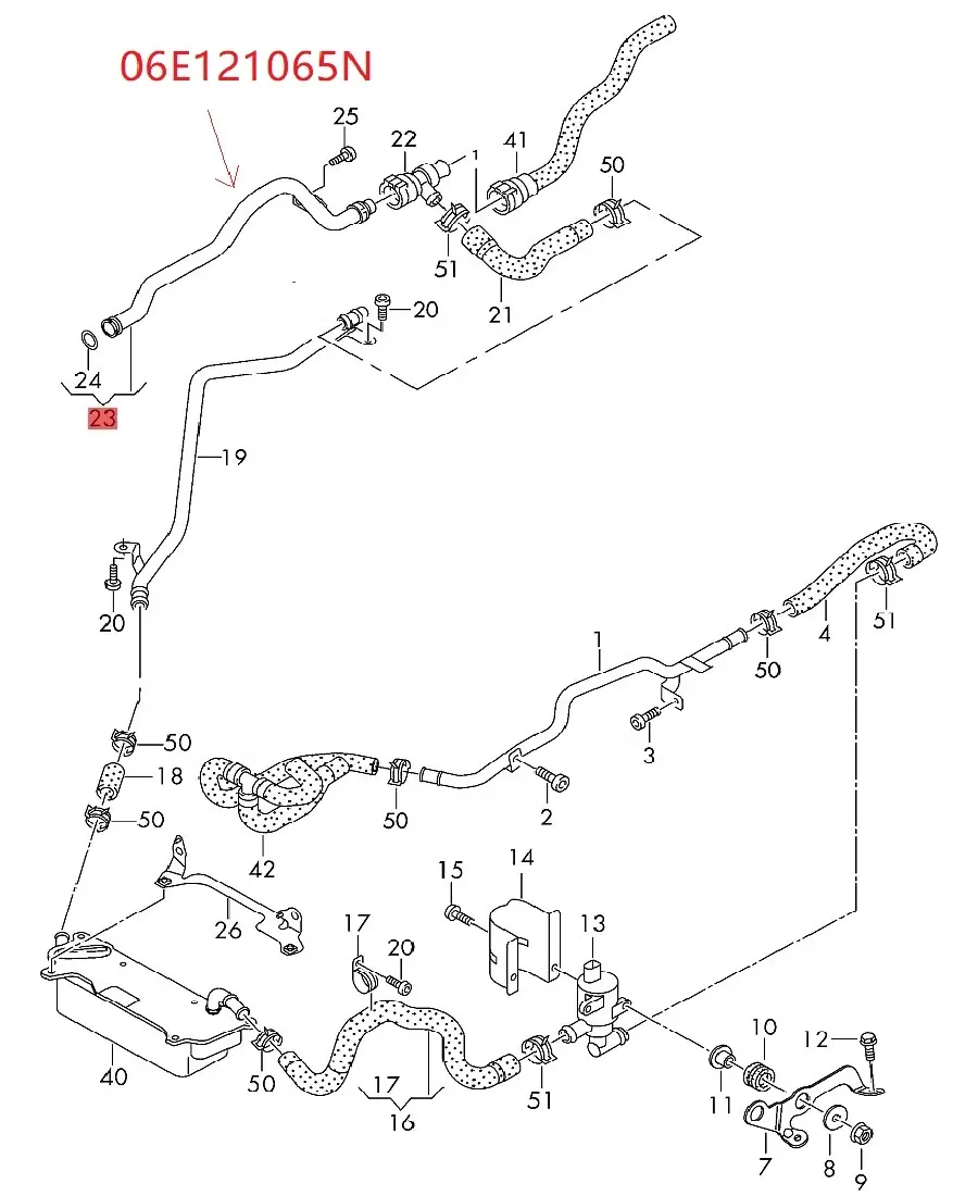 06E121065N ऑडी A4 A5 A6 A7 A8 Q5 Q7 के लिए कूलिंग नली, Touareg 2011-2018 के लिए कूलिंग ट्यूब, कूलनेंट नली 06E 121 065N 06E121065Q