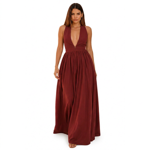 Vestido Maxi Premium de Lino/Algodón Estilo Boho Vintage Hecho a Mano, Largo hasta el Suelo, Cuello en V, Sin Mangas, Tejido Transpirable Ecológico, Corte Acampanado - Product Image 1