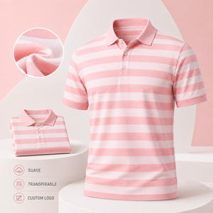 <b>Polos</b> Para Hombres Yarn Dyed Stripe <b>Polo</b> <b>Shirt</b> <b>Pink</b> White Preppy Style Lightweight Jersey Regular Fit Resort Leisurewear - Product Image 1