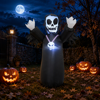 Squelette gonflable noir d'Halloween avec lumière LED pour décoration de scène de fête d'horreur en extérieur, modèle gonflable