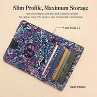 Porte-cartes d'identité imprimé floral bohème en cuir PU, portefeuille multi-fentes pour documents avec fenêtre transparente pour carte d'identité, logo personnalisé, vente en gros