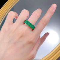Bague en argent sterling 925 avec émeraude simulée rectangulaire 5*7 et zircon