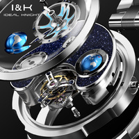 Ideal Knight 6808 ODM Luxus-Design Benutzerdefiniertes Logo Edelstahl Skelett Hohlautomatik Tourbillon Uhrwerk Herrenuhr