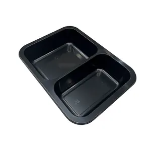 Untuk pergi wadah Microwave tutup bening dan kotak makan siang dasar hitam untuk restoran kemasan makanan