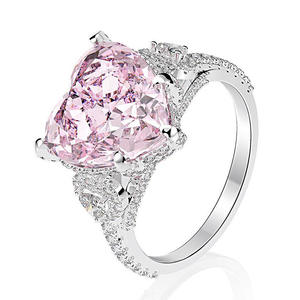 Anillo de compromiso plateado para mujer F799 con cristal rosa y piedra central ovalada de diamantes de imitación, elegante joya de boda para ella - Product Image 2