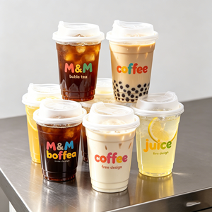 Gobelet en plastique jetable transparent avec couvercle et paille pour thé au lait Boba, crème glacée, boissons froides, matcha glacé, 16 oz, fourni par l'usine - Product Image 1