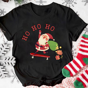 High Quality Hand Made Santa ClausCartoon Unique Street Style European and American Style the <strong>Lady</strong> Is Wearing an O-neck <strong>T</strong>-<strong>shirt</strong> - Product Image 1