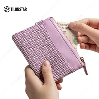 TILONSTAR dompet pendek wanita, dompet koin penyimpan kartu dengan ritsleting gantungan kunci