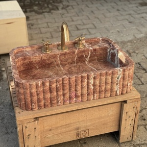 定制红色石灰华大理石洗手盆厂家石材浴室水槽批发厂家供应 - Product Image 4