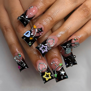 Venta al por mayor 3D forma de pico de pato <span class=keywords><strong>uñas</strong></span> artificiales <span class=keywords><strong>con</strong></span> diamantes de imitación decorados 24 piezas caja de prensa francesa en las <span class=keywords><strong>uñas</strong></span> ABS - Product Image 1