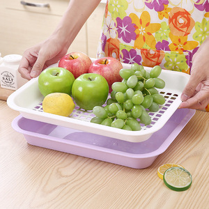 Rectangular Double Layer Plastic Fruit Tray L Size Stackable Kitchen Vegetable Drainer Mixed Color Packaging - Product Image 2