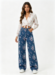 <span class=keywords><strong>Jean</strong></span> large pour femme 2026, <span class=keywords><strong>taille</strong></span> <span class=keywords><strong>haute</strong></span>, coupe ample, extensible, imprimé floral, jambe droite, en denim, bleu foncé vintage, style Boyfriend - Product Image 3