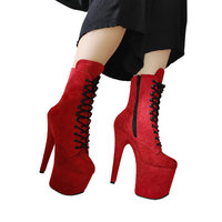 Chaussures à talons hauts PU 17 cm grande taille pour femmes, plateformes tendance à lacets, escarpins exotiques, bottes hautes d'automne