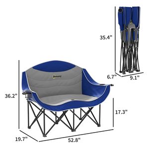 Chaise de camping double Outsunny, pliante, rembourrée, avec cadre en acier, chaise de jardin ovale d'extérieur avec accoudoirs, porte-gobelets, sac de transport - Product Image 4