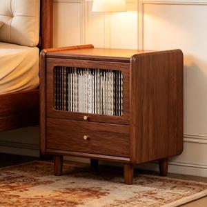 Midcentury Modern European Solid Wood Nightstand with 2 Drawers-Eco-Friendly Bedroom Furniture for <b>Small</b> Apartments - Product Image 1