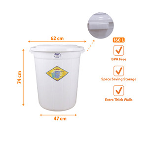 160L PP Plastic Waterproof Eco-Friendly Lightweight Durable Storage <b>Bucket</b> <b>with</b> <b>Lid</b> and Handle for Home Kitchen Shop - Product Image 1