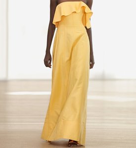 Meilleure vente mode dames jaune volant décontracté sans manches lâche et élégant femmes jaune une épaule lin robe mi-longue - Product Image 1