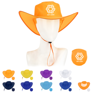 Foldable Cowboy Hat with Pouch Factory Price Promo Unisex Custom Logo Pink Purple Black Yellow Green Business Red White Party