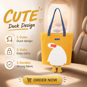 Custom Cartoon Duck Print Cotton <b>Canvas</b> Extra Large School Shoulder <b>Shopper</b> Tote <b>Bag</b> with Cute Feet - Product Image 3