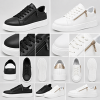 Baskets décontractées pour hommes en cuir PU, blanches et noires, à lacets, avec fermeture éclair latérale, pour la marche quotidienne et le skate