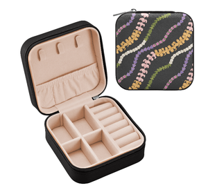 Hawaii phong cách màu đen Lei thiết kế tùy chỉnh in xách tay nhỏ nhỏ bao bì hộp du lịch trường hợp da hộp đồ trang sức với logo - Product Image 1