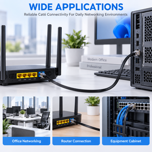 สายอีเธอร์เน็ต Cat6 แบบแบน สีดำ สายแพทช์เน็ตเวิร์ค 8P8C หัวต่อแบบตัวผู้ UTP ความยาวตามสั่ง สาย LAN สำหรับคอมพิวเตอร์และเราเตอร์ RJ45 - Product Image 3