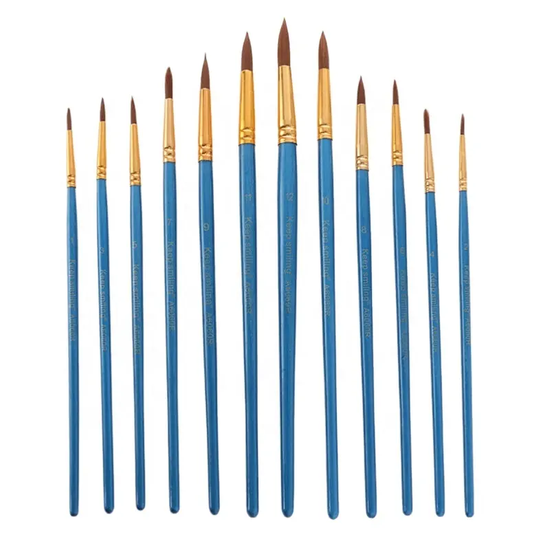 Mantieni sorridente 12 set di pennelli in lana di nylon a punta portapenne blu perla set di pennelli a olio per pittura artistica all'ingrosso