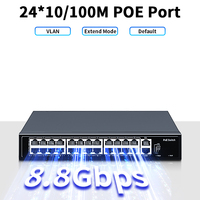 HORACO 902-AF-242G Commutateur PoE 26 ports 100MBase-T 2 Gigabit Uplink 300W 1U Rackable Capacité 8,8 Gbit/s Prise en charge VLAN Caméra IP/NVR