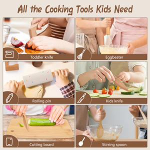 Set di Utensili <span class=keywords><strong>da</strong></span> Cucina in Legno Ecologico e Durevole per Bambini, 6 Pezzi, Vassoi per Cucinare per Bambini Piccoli - Product Image 3