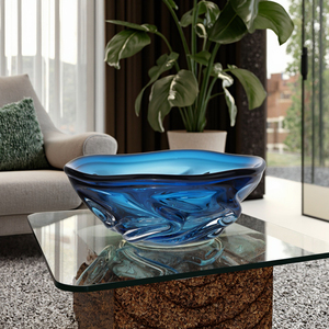 Bol de centre de table en verre de Murano tourbillonné bleu, design de vague texturé. Idéal pour <span class=keywords><strong>la</strong></span> décoration intérieure, l'affichage d'art, l'ajout d'une touche moderne. - Product Image 2