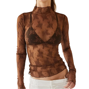 New Sexy Elegant Y2k Floral Vintage Woven Breathable Mesh Spandex Layered <b>Tops</b> Woman Long <b>Sleeves</b> See Through Front Logo XS-XXL - Product Image 2