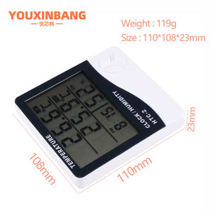 Pengukur kelembapan suhu, HTC-2 Digital LCD rumah dalam ruangan luar ruangan, stasiun cuaca termometer dengan jam - Product Image 2